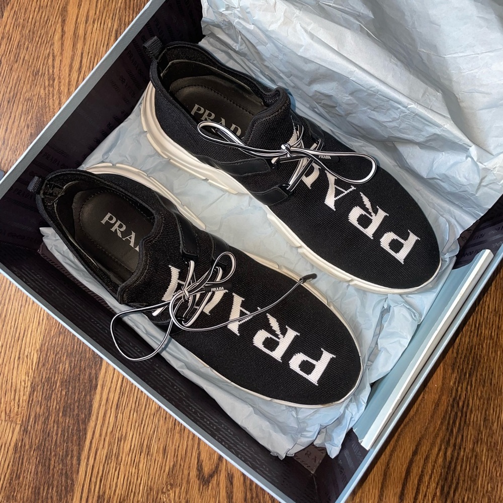 Prada knit logo sneakers. SUPER comfortable just not my style anymore